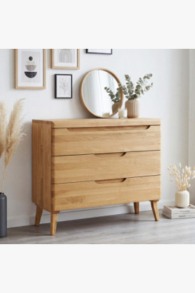 Tölgyfa fiókos komód Praha 3 fiókkal, skandináv design, dub natural